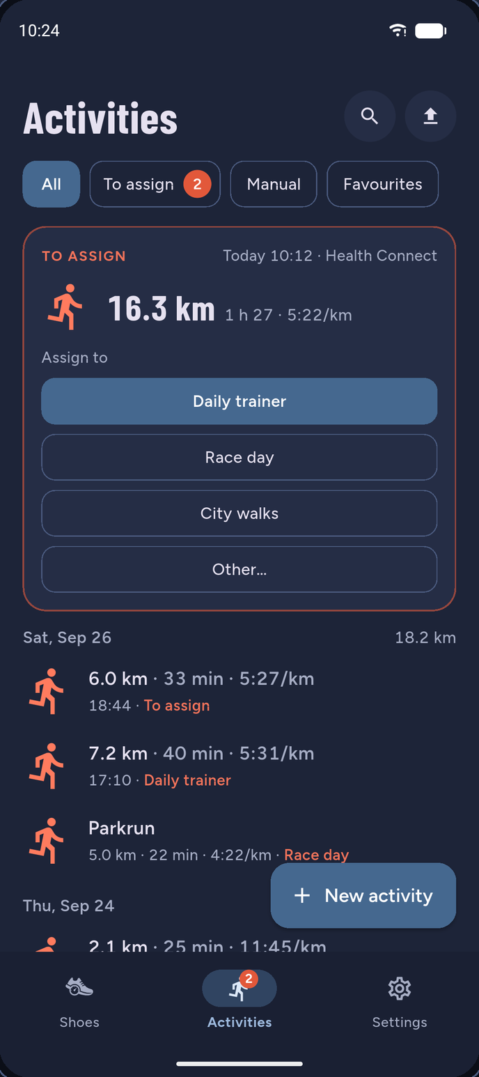 Shoemeter screen: Your runs, automatically