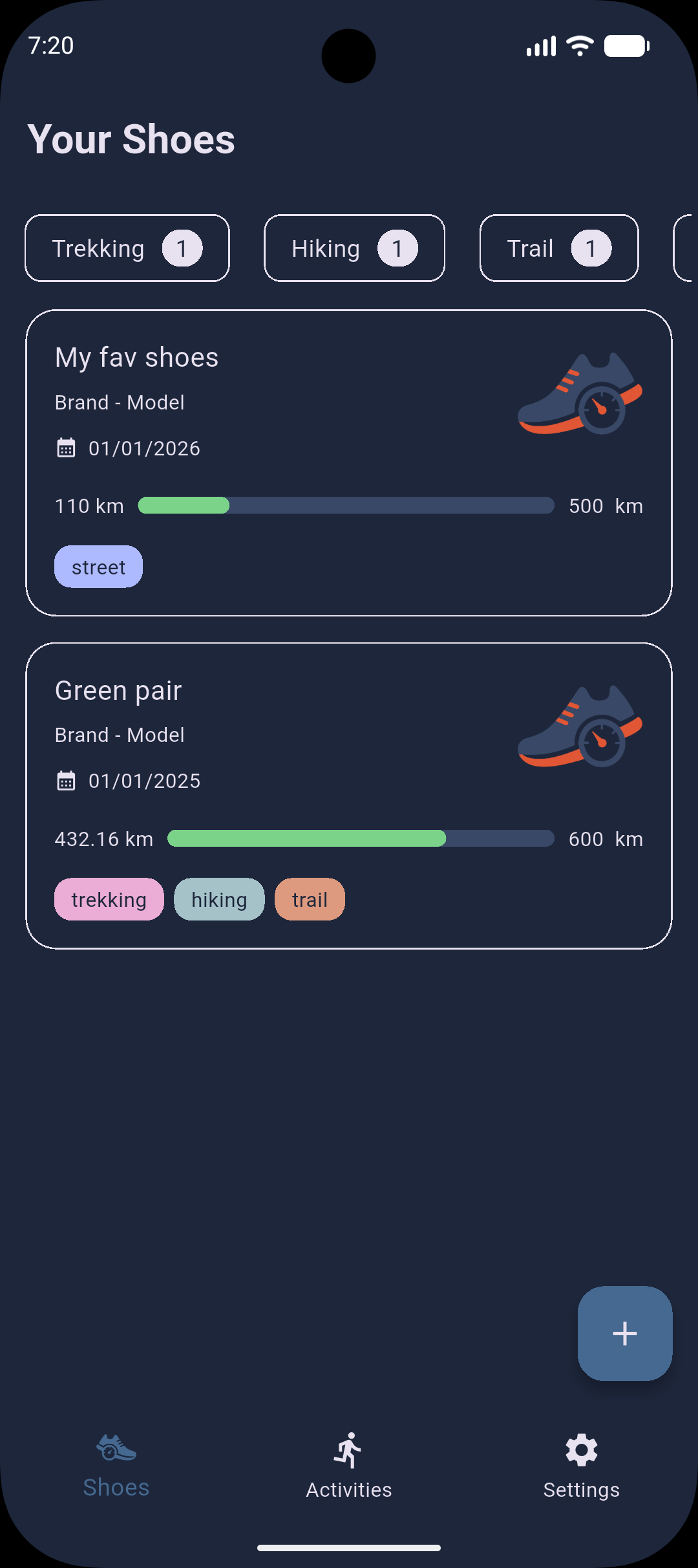 Shoemeter shoe list screen